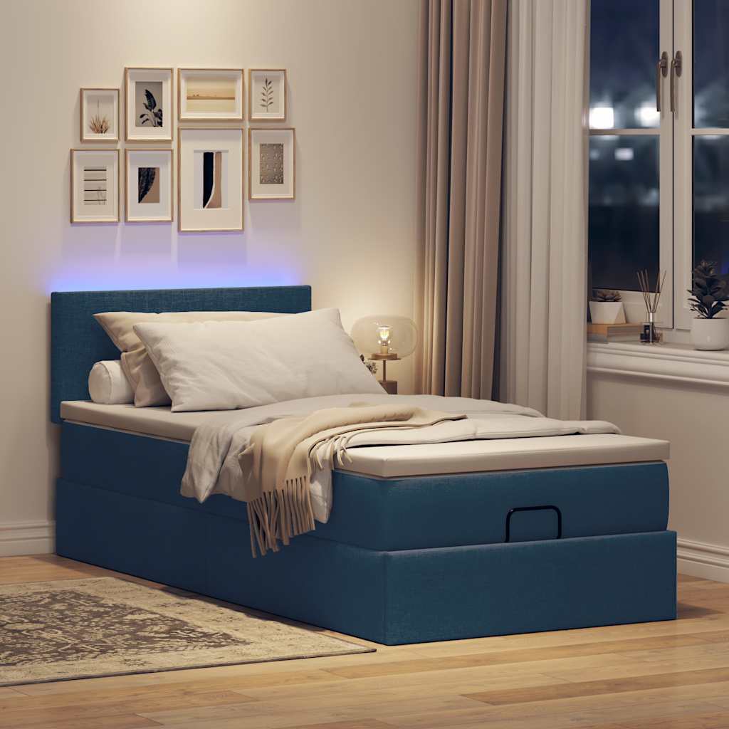 Otomanski krevet s madracem i LED plavi 90x200 cm tkanine
