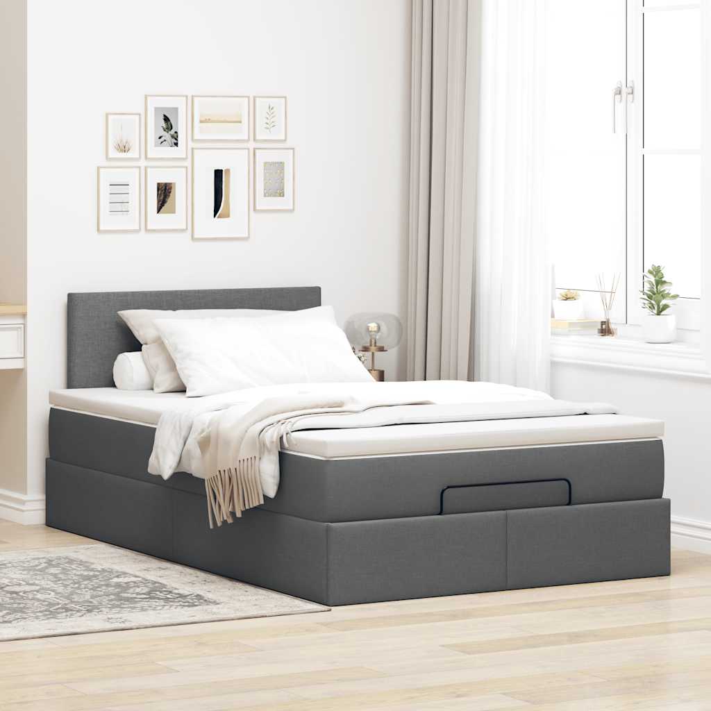Otomanski krevet s madracem i LED tamnosivi 120x190 cm tkanine
