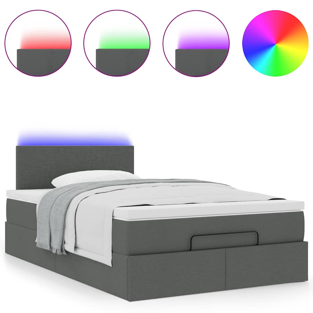 Otomanski krevet s madracem i LED tamnosivi 120x200 cm tkanine