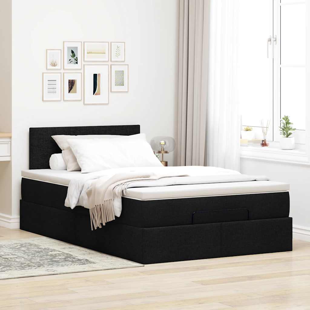 Otomanski krevet s madracem crni 120x200 cm tkanine