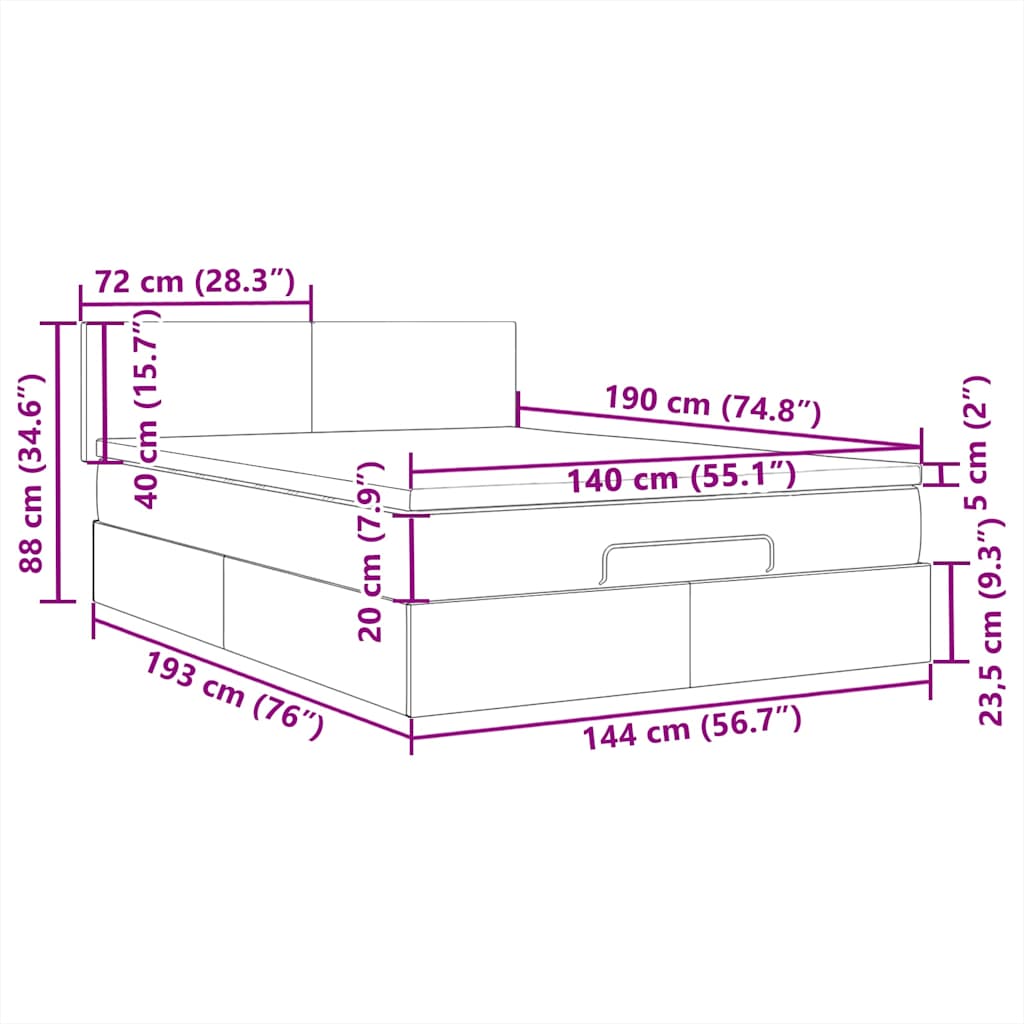 Otomanski krevet s madracem i LED tamnosivi 140x190 cm tkanine