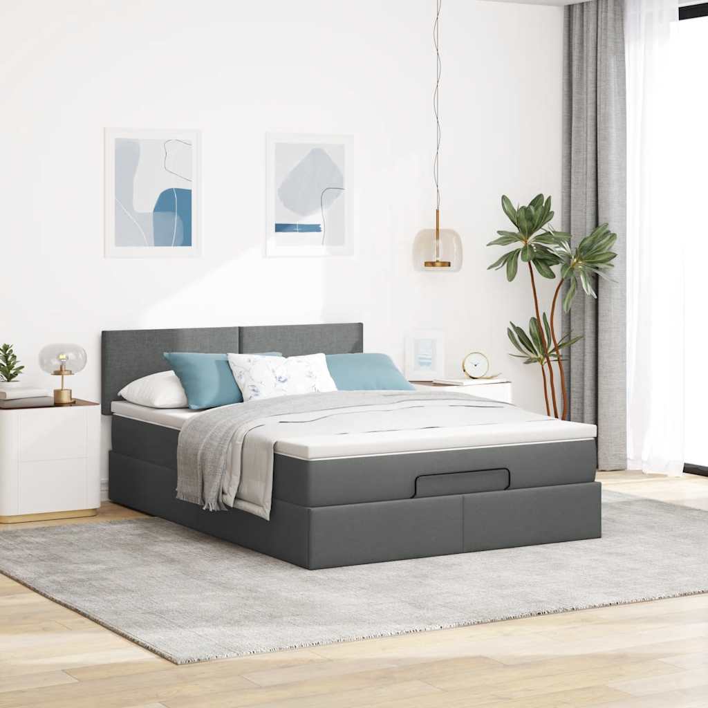 Otomanski krevet s madracem i LED tamnosivi 140x190 cm tkanine