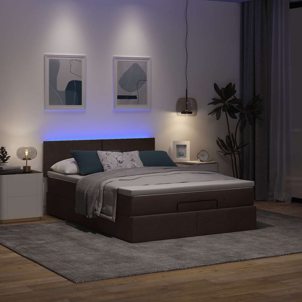 Otomanski krevet s madracem i LED tamnosmeđi 140x190 cm tkanine