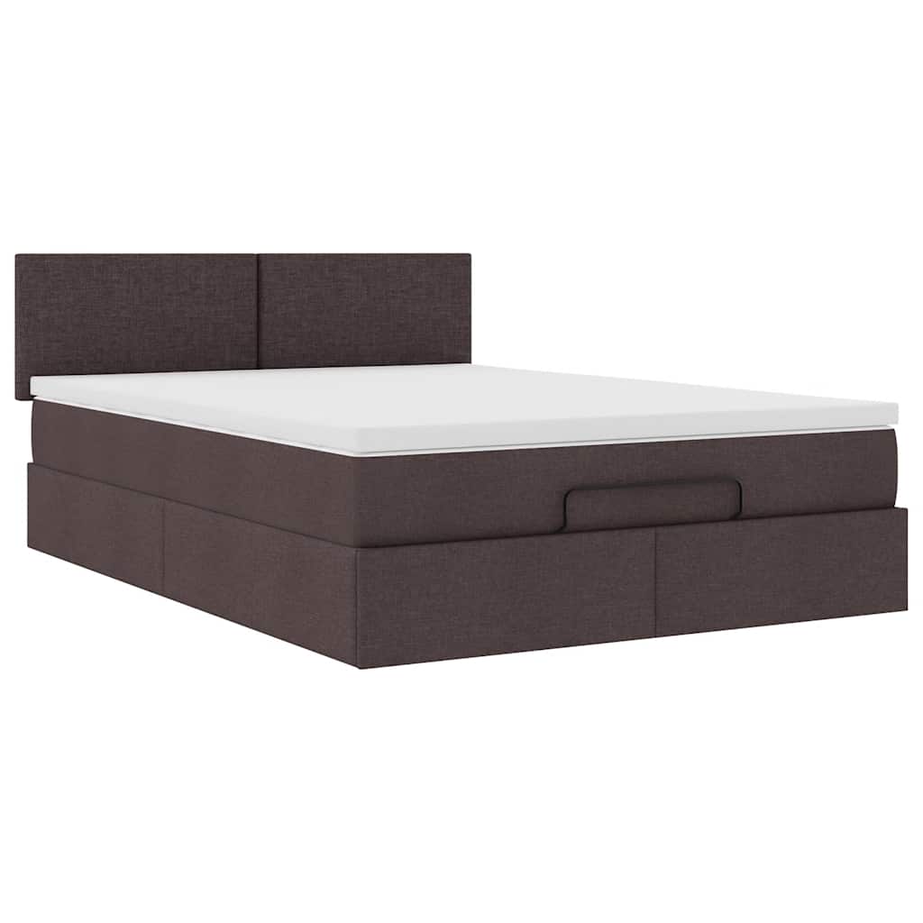 Otomanski krevet s madracem i LED tamnosmeđi 140x190 cm tkanine