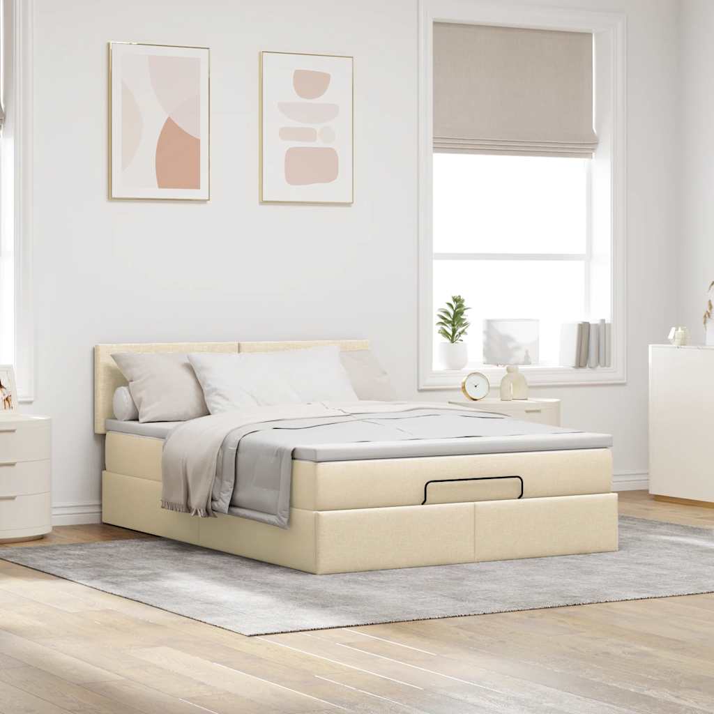 Otomanski krevet s madracem i LED krem 140x190 cm tkanine