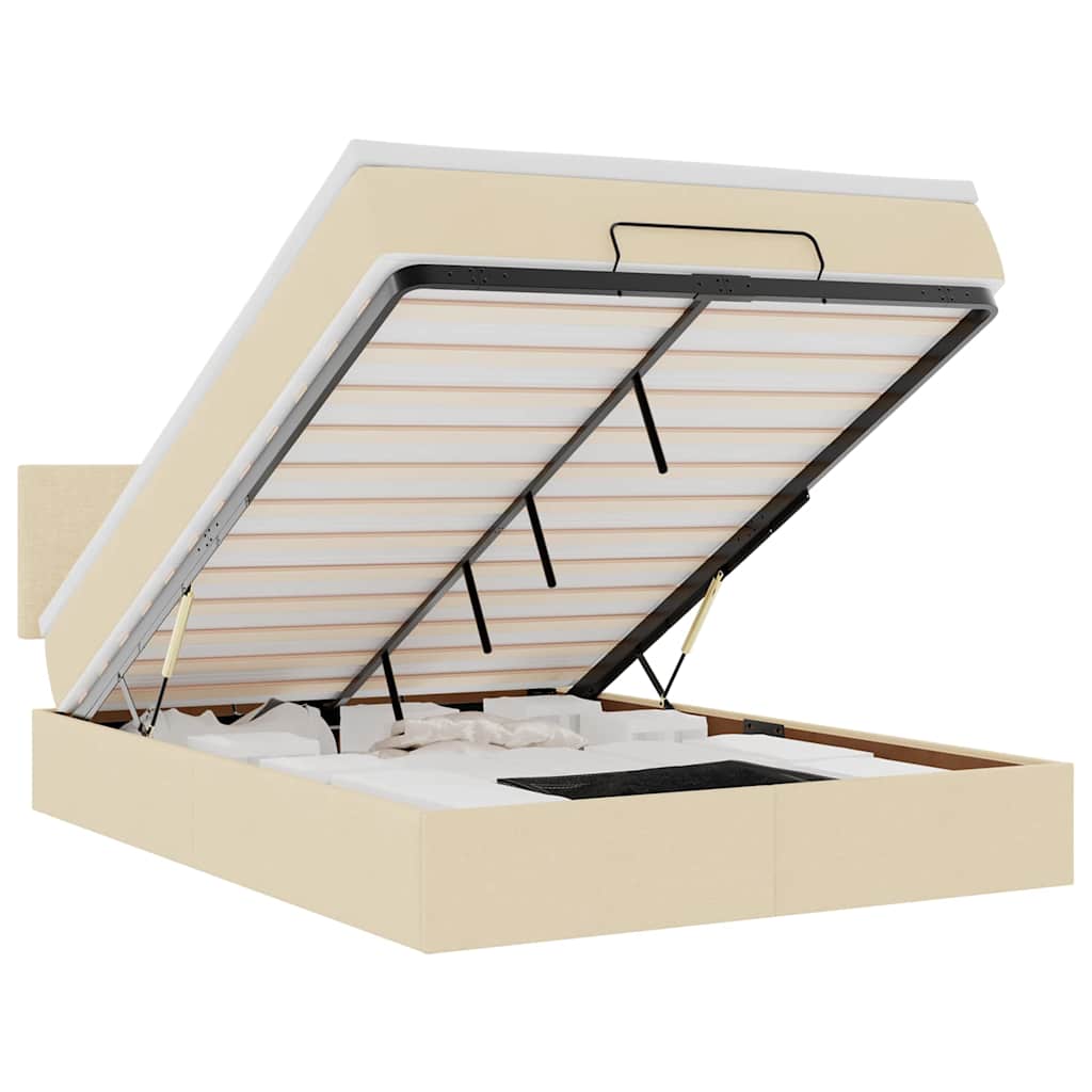 Otomanski krevet s madracem i LED krem 140x200 cm tkanine