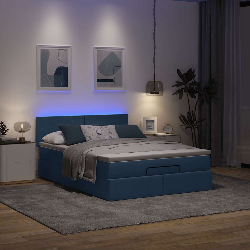 Otomanski okvir kreveta s madracem plavi 140x200cm od tkanine