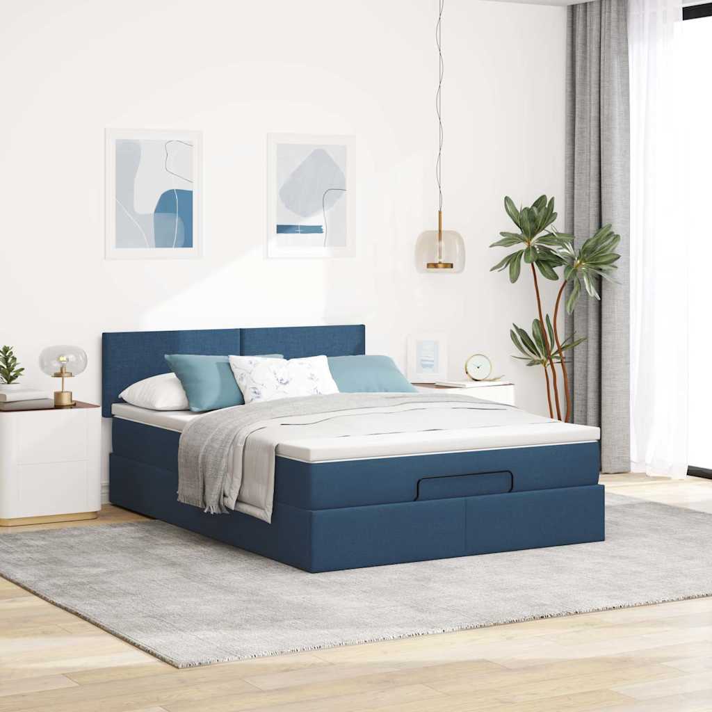 Otomanski okvir kreveta s madracem plavi 140x200cm od tkanine