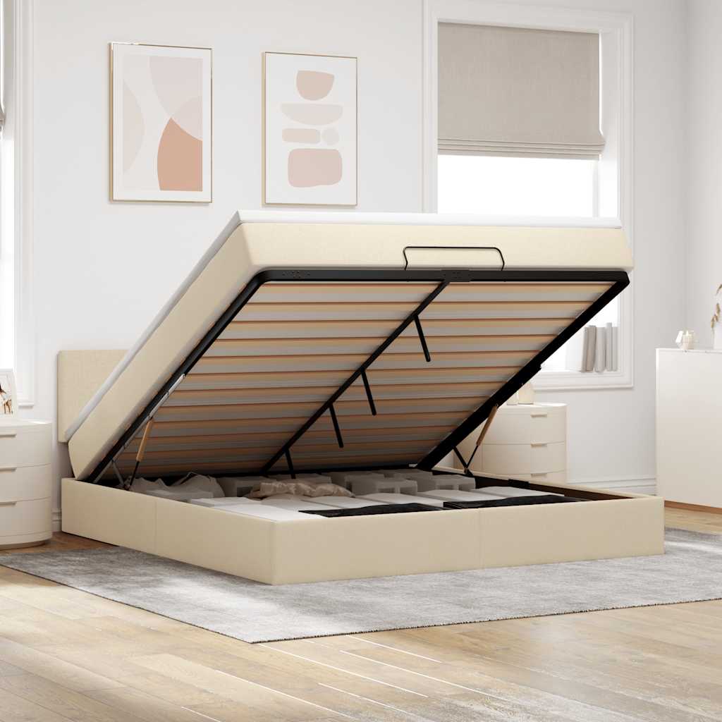 Otomanski krevet s madracem i LED krem 160x200cm tkanine