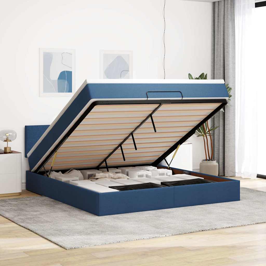 Otomanski krevet s madracem i LED plavi 160x200cm tkanine