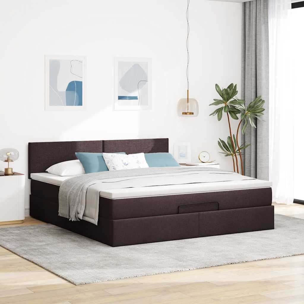 Otomanski krevet s madracem i LED tamnosmeđi 180x200 cm tkanine