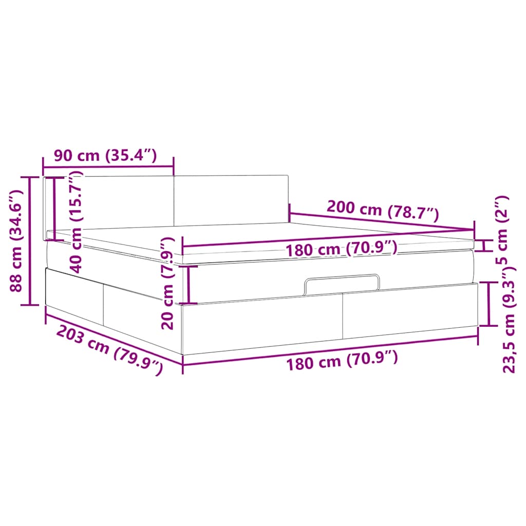 Otomanski krevet s madracem i LED krem 180x200cm od tkanine