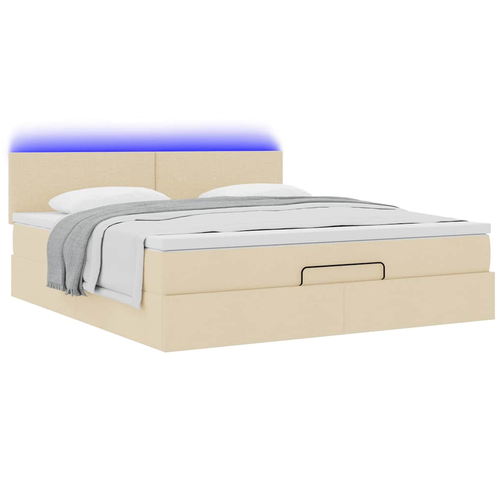 Otomanski krevet s madracem i LED krem 180x200cm od tkanine