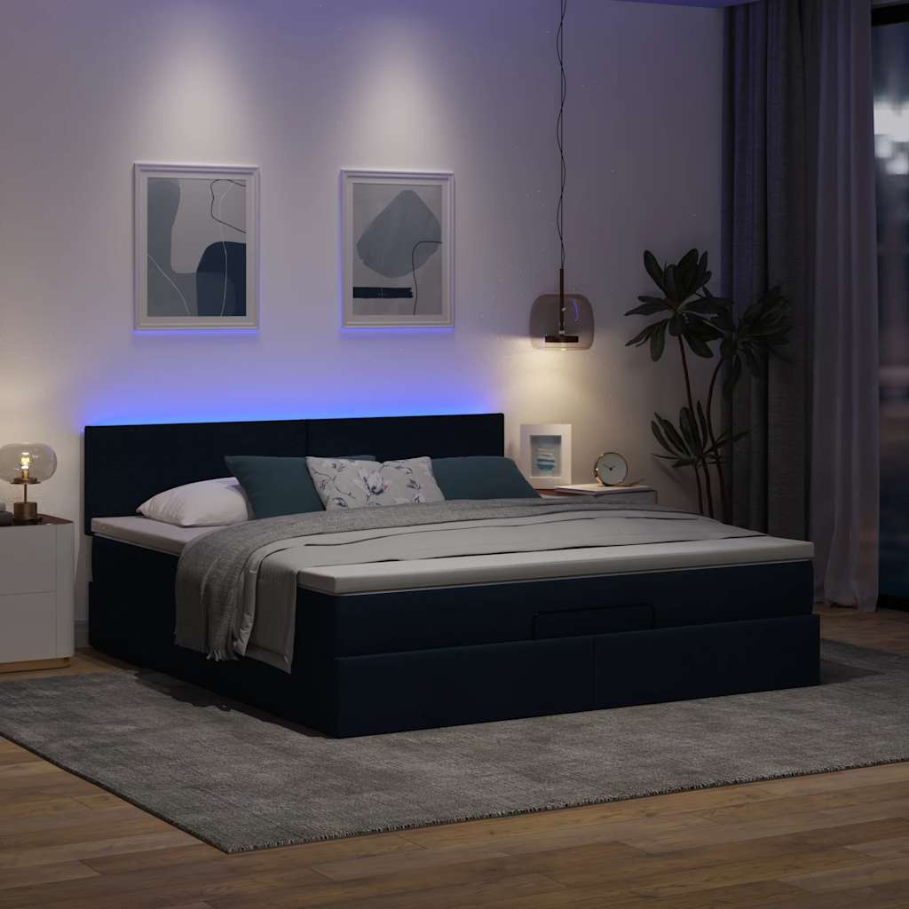 Otomanski krevet s madracem i LED plavi 180x200cm od tkanine