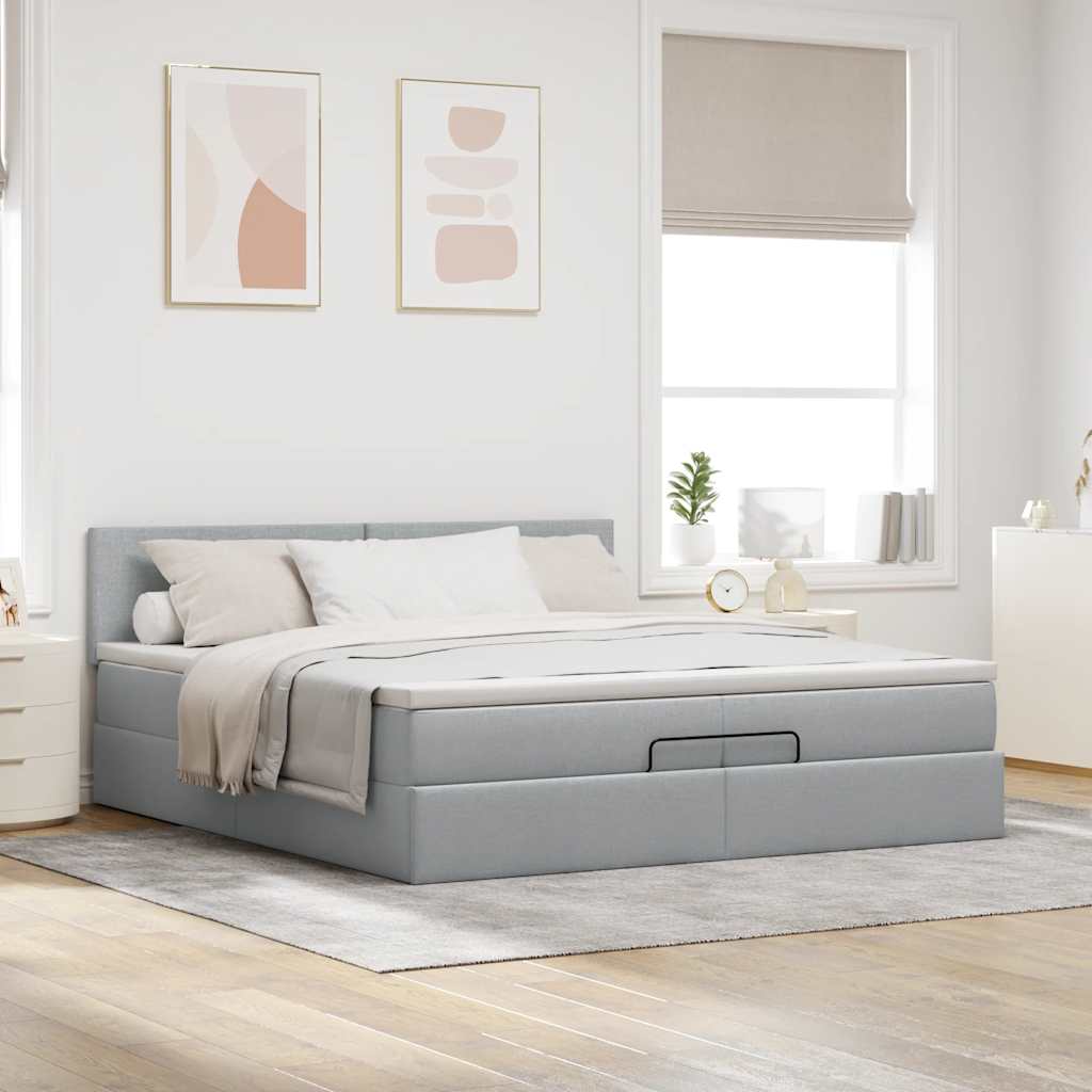Okvir kreveta s madracima svijetlosivi 200x200cm od tkanine