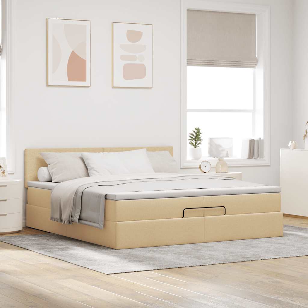 Otomanski okvir kreveta s madracima krem 200x200cm od tkanine