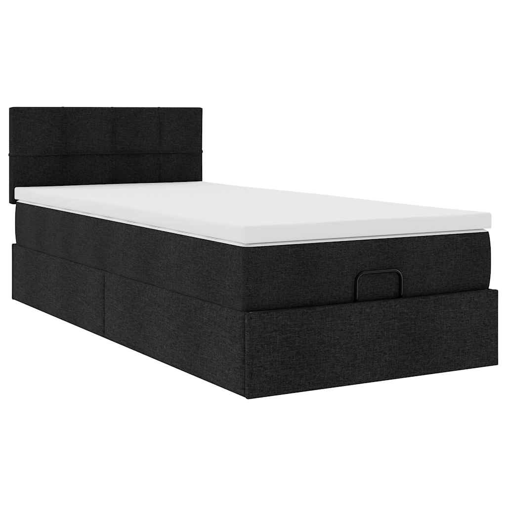 Otomanski krevet s madracem i LED crna 80x200cm tkanina