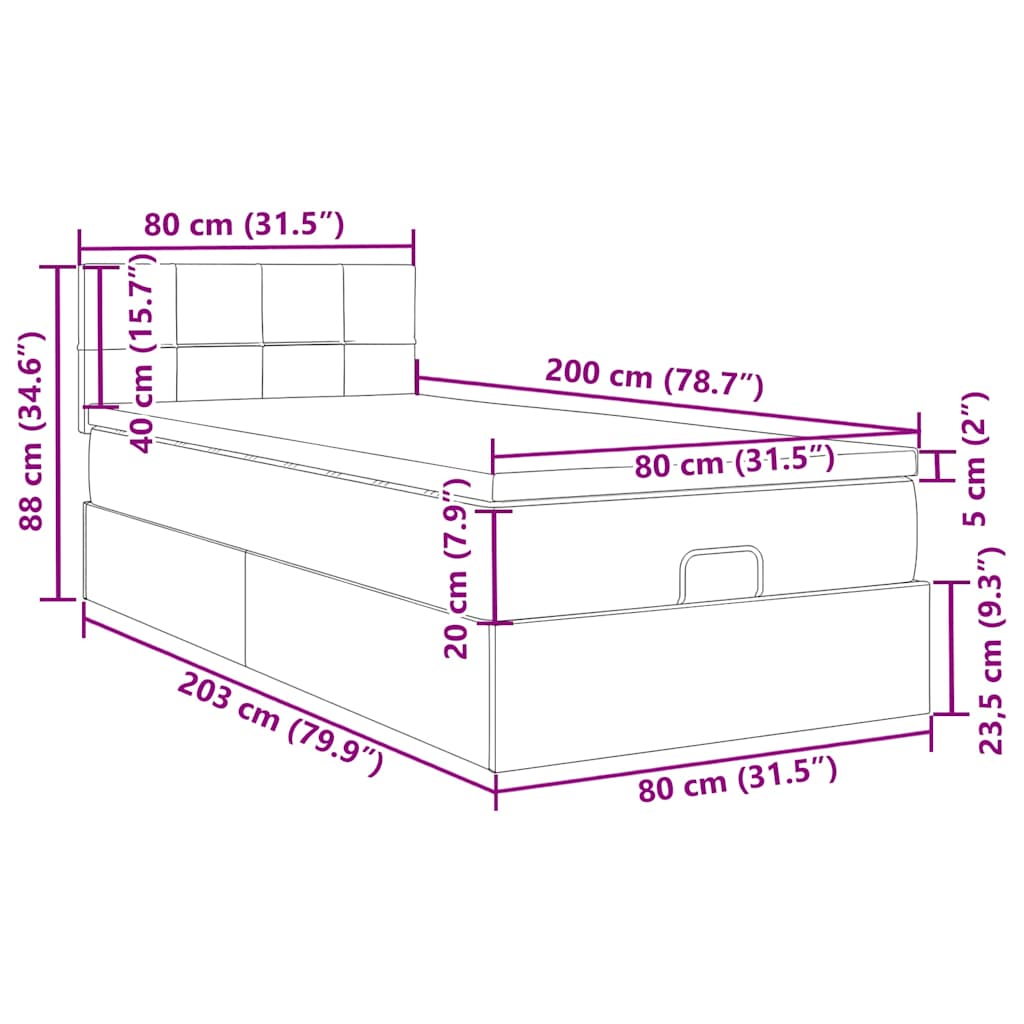 Otomanski okvir kreveta s madraca krem 80x200cm od tkanine