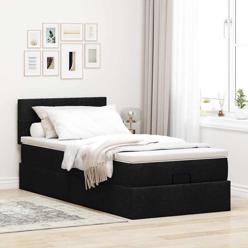 Otomanski okvir kreveta s madraca crni 90x190cm od tkanine