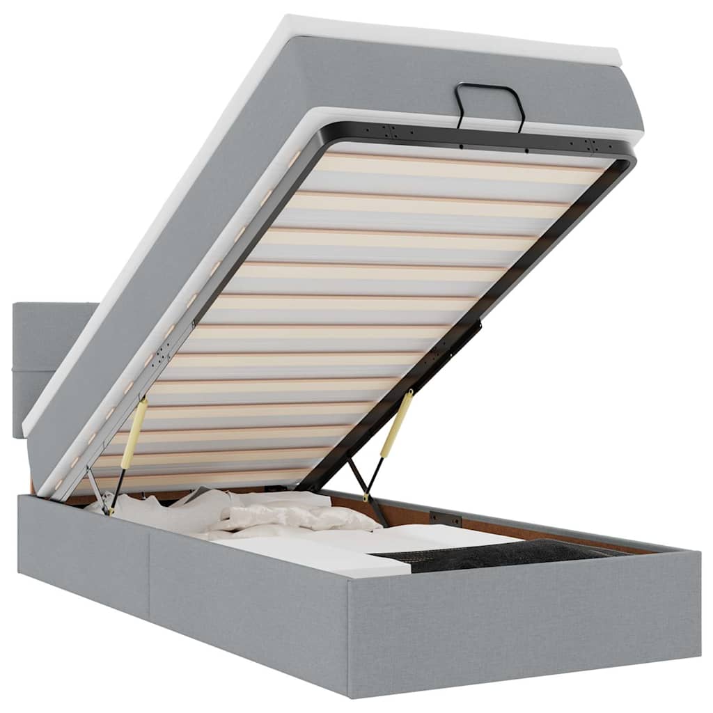 Otomanski krevet s madracem&LED svijetlosivi 90x200 cm tkanine