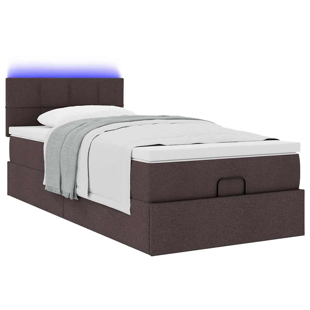 Otomanski krevet s madracem i LED tamnosmeđi 90x200 cm tkanine