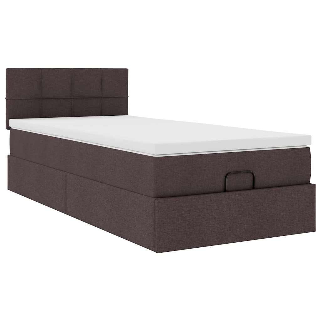 Otomanski krevet s madracem i LED tamnosmeđi 90x200 cm tkanine