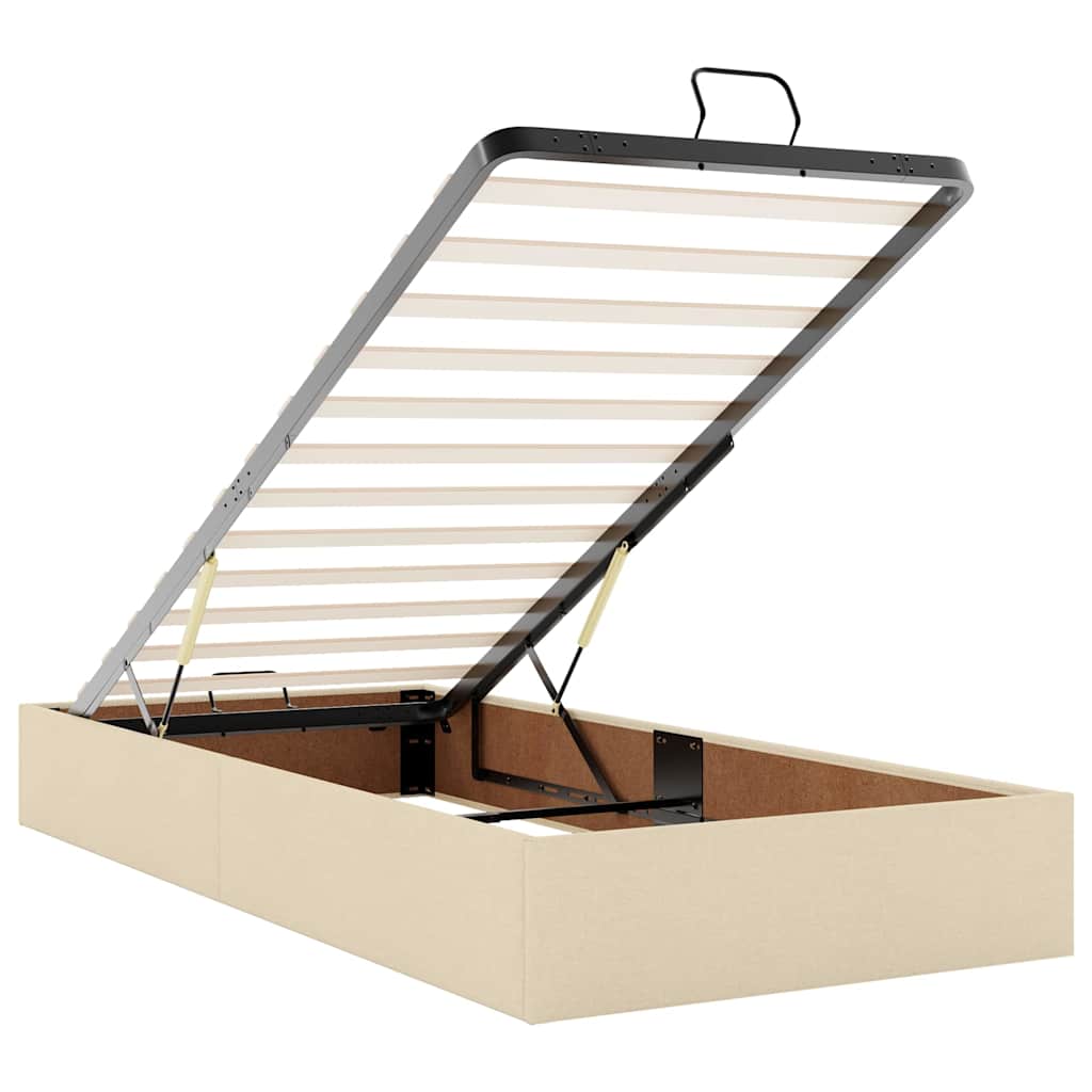 Otomanski krevet s madracem i LED krem 90x200 cm tkanine