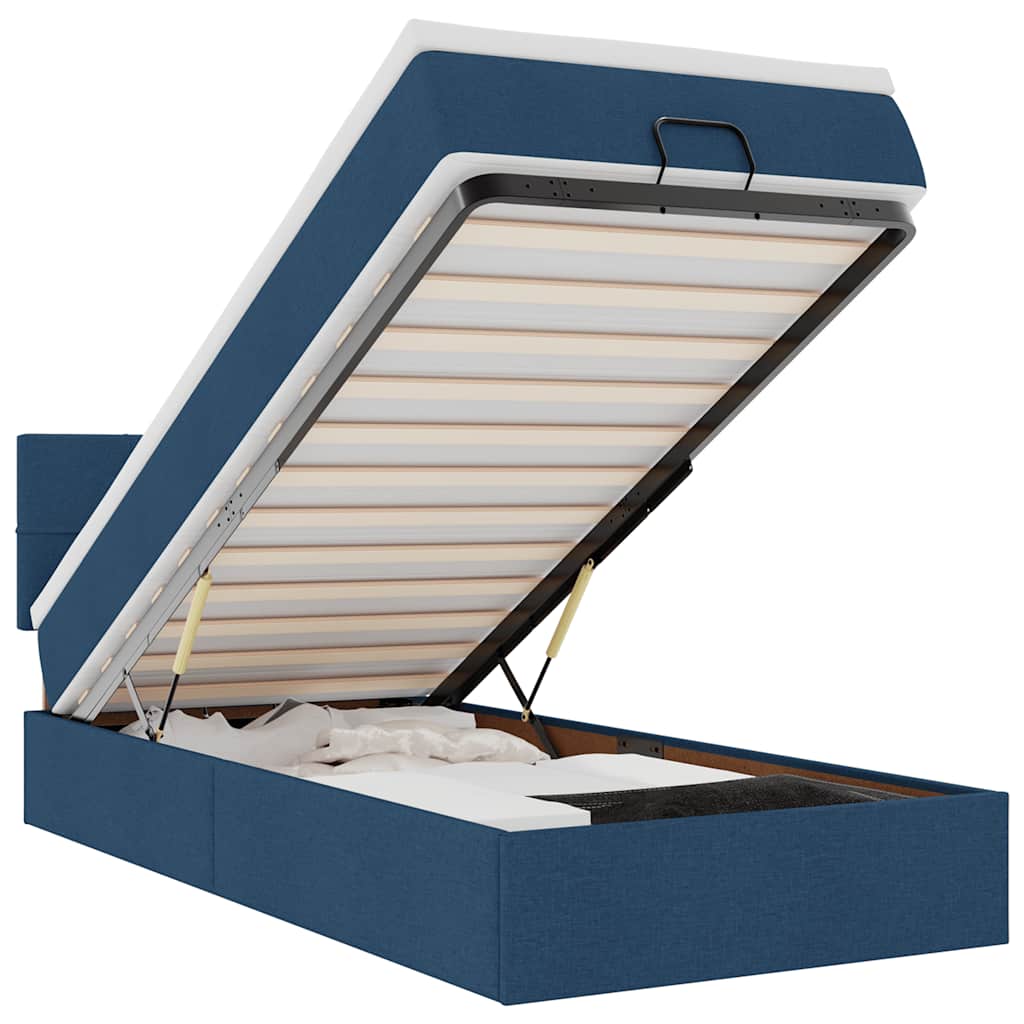 Otomanski krevet s madracem i LED plavi 90x200 cm tkanine