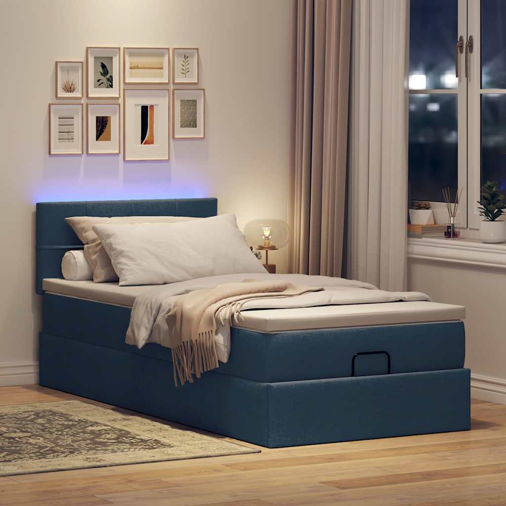 Otomanski krevet s madracem i LED plavi 90x200 cm tkanine