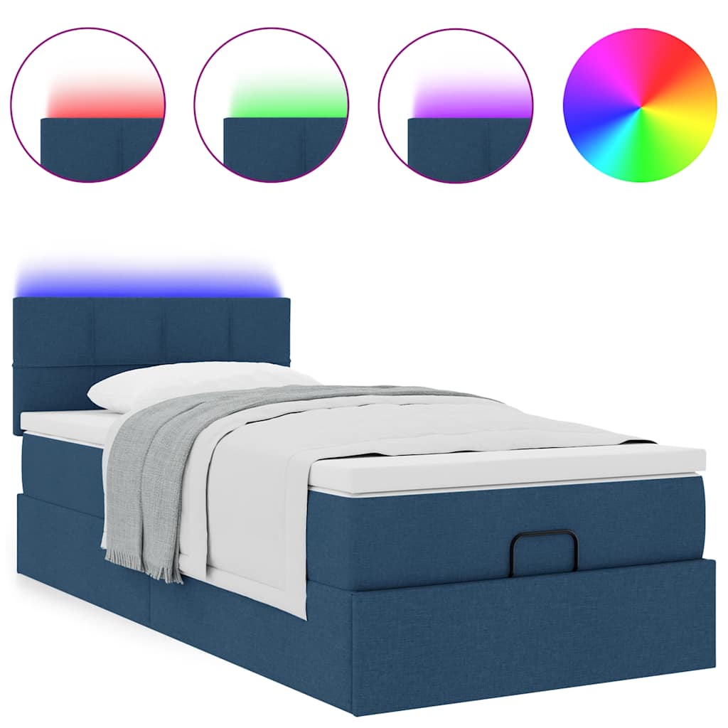 Otomanski krevet s madracem i LED plavi 90x200 cm tkanine