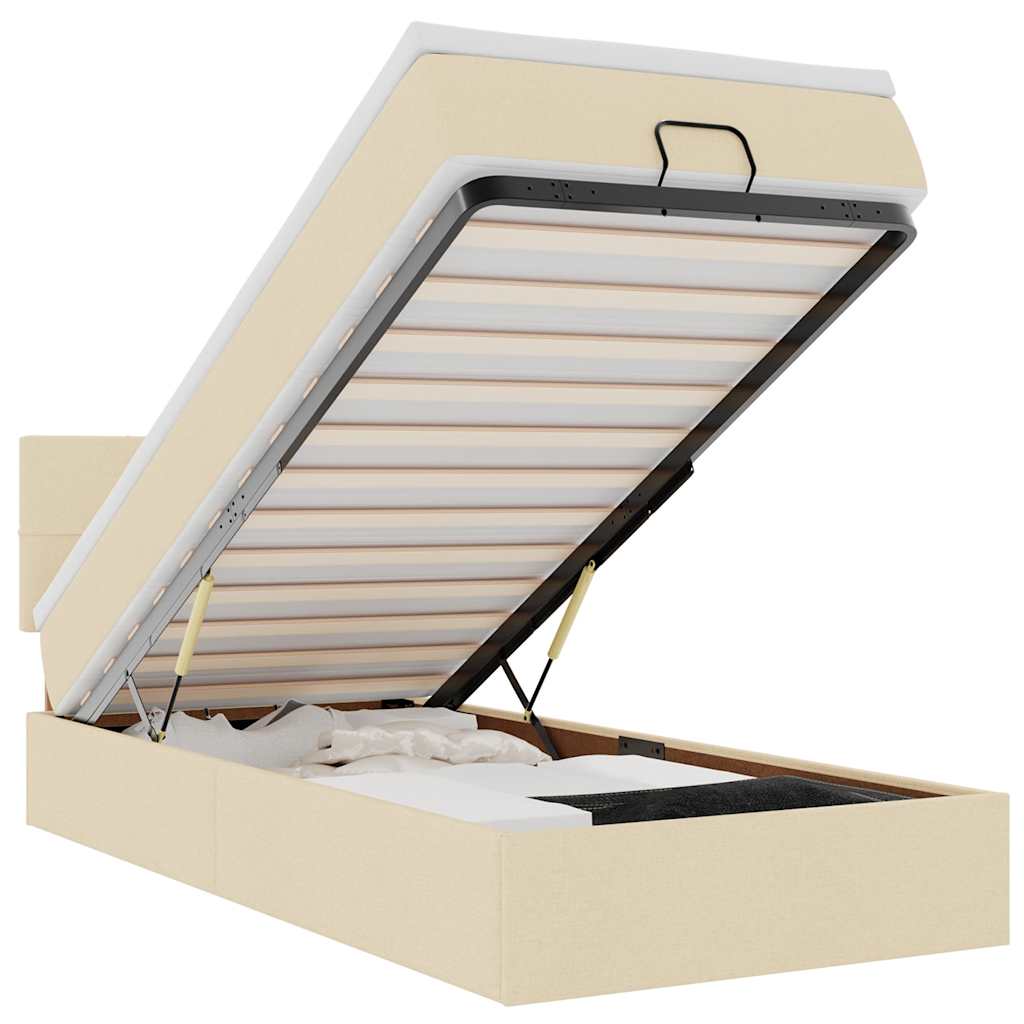 Otomanski krevet s madracem krem 100x200 cm tkanine