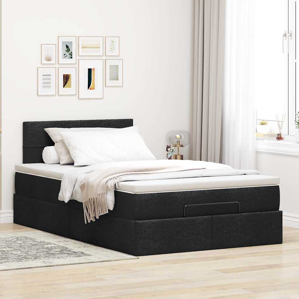 Otomanski krevet madracem i LED crna 120x190 cm tkanina