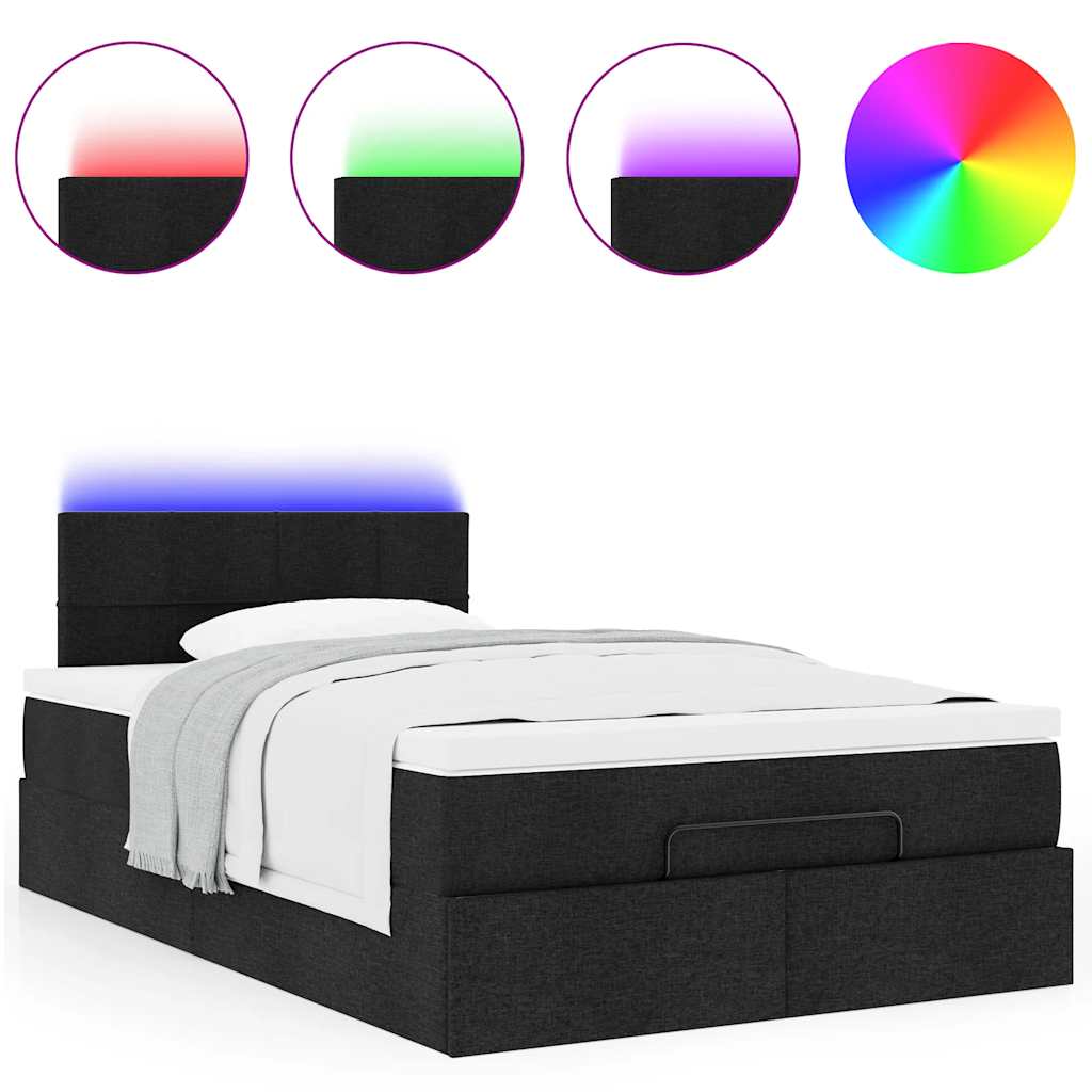 Otomanski krevet madracem i LED crna 120x190 cm tkanina