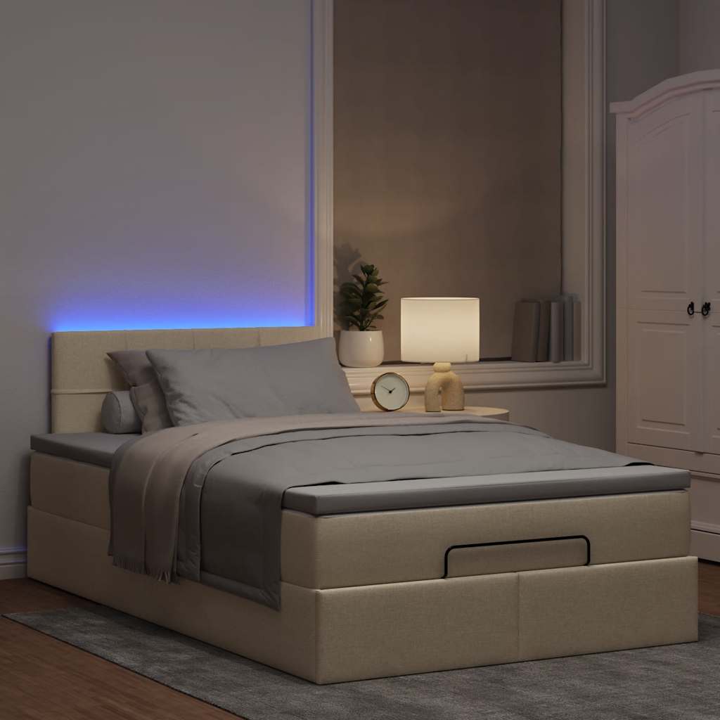 Otomanski krevet madracem i LED krem 120x190 cm tkanina