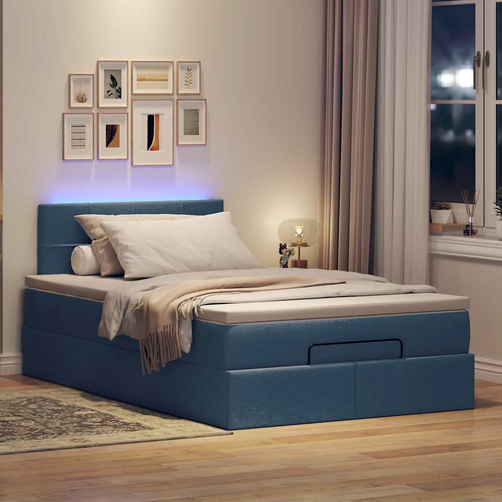Otomanski krevet madracem i LED plava 120x190 cm tkanina