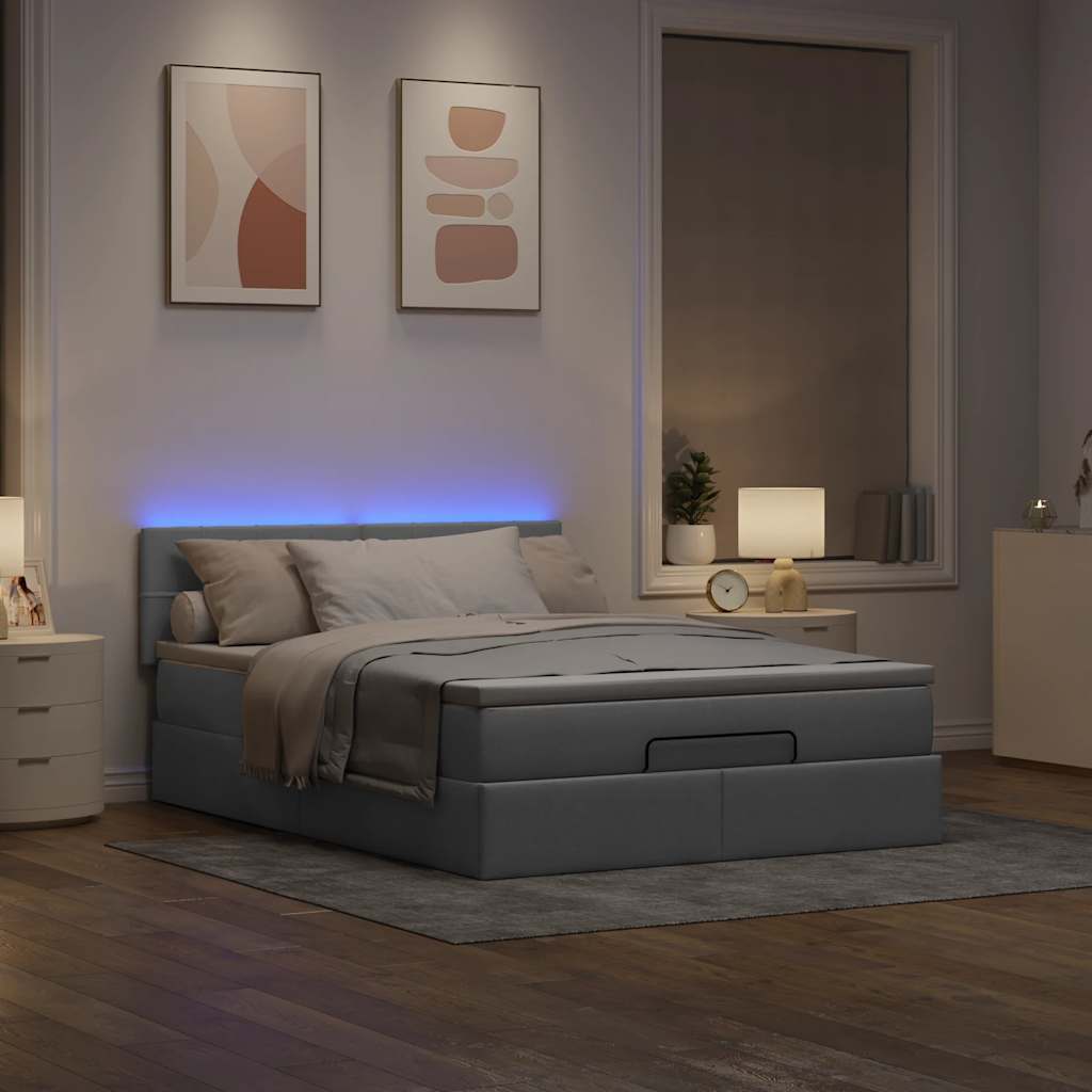 Otomanski krevet s madracem&LED svijetlosivi 140x190 cm tkanine