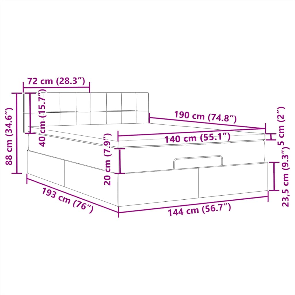 Otomanski krevet s madracem i LED tamnosmeđi 140x190 cm tkanine