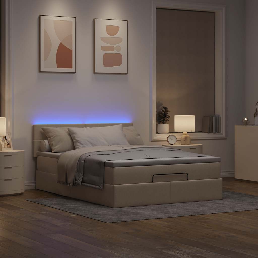 Otomanski krevet s madracem i LED krem 140x190 cm tkanine