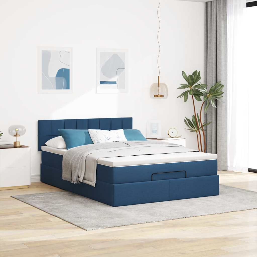 Otomanski krevet s madracem i LED plavi 140x190 cm tkanine