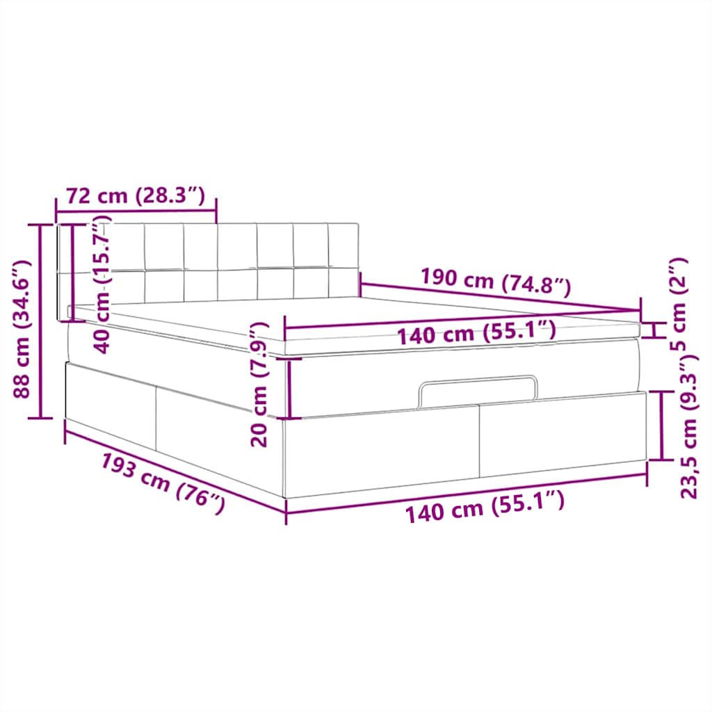 Otomanski krevet s madracem i LED tamnosivi 140x200 cm tkanine