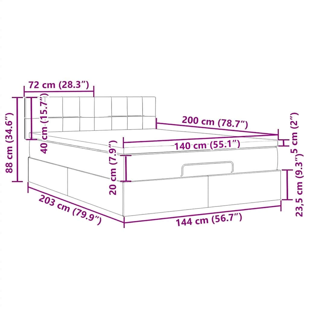 Otomanski krevet s madracem i LED smeđesivi 140x200 cm tkanine