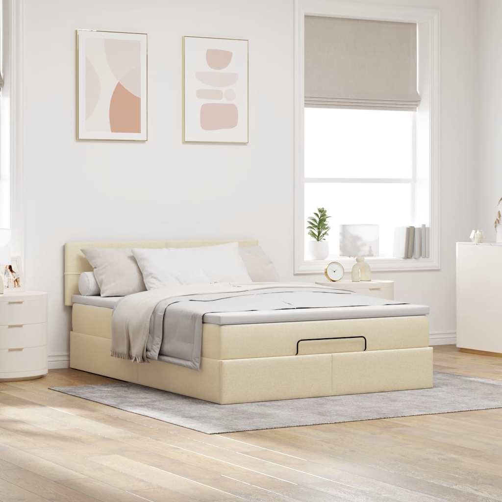Otomanski krevet s madracem i LED krem 140x200 cm tkanine
