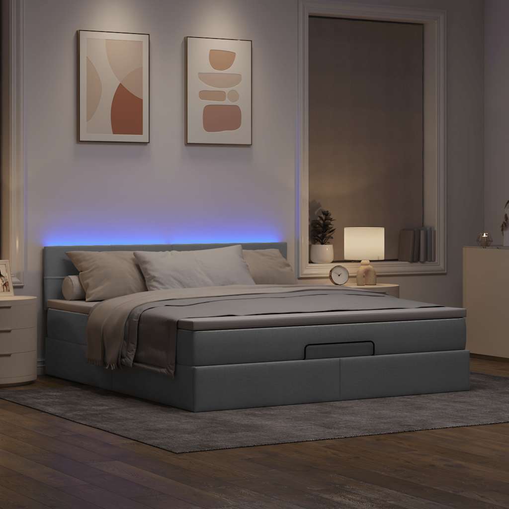 Otomanski krevet s madracem&LED svijetlosivi 180x200cm tkanine
