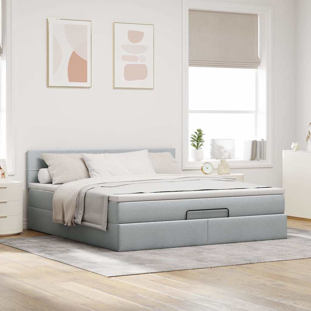 Otomanski krevet s madracem&LED svijetlosivi 180x200cm tkanine