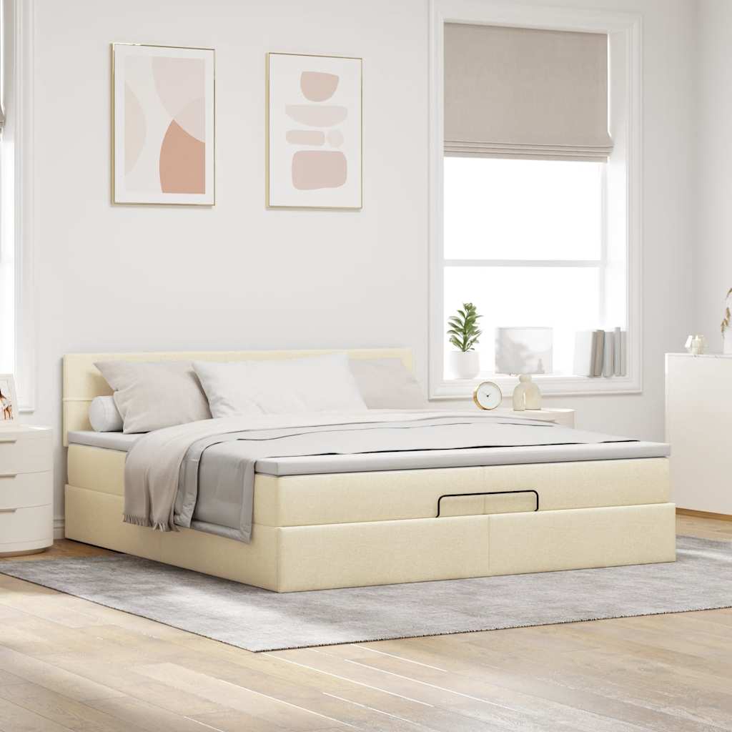 Otomanski okvir kreveta s madracima krem 200x200cm od tkanine