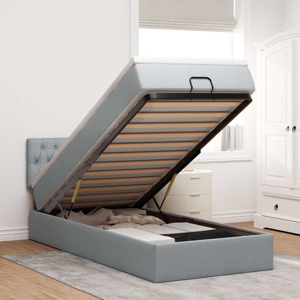 Otomanski krevet s madracem i LED svijetlosiva 80x200cm tkanina