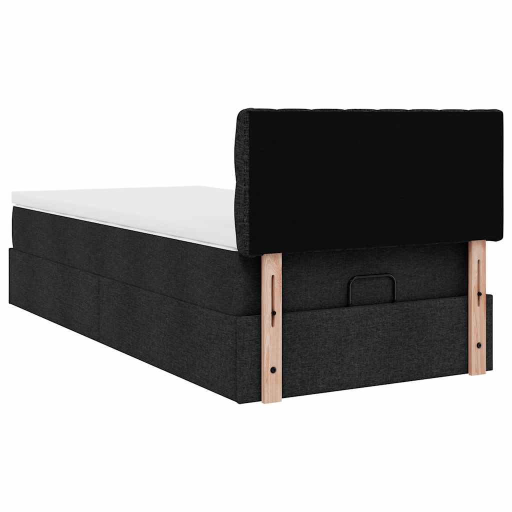 Otomanski krevet s madracem i LED crna 80x200cm tkanina