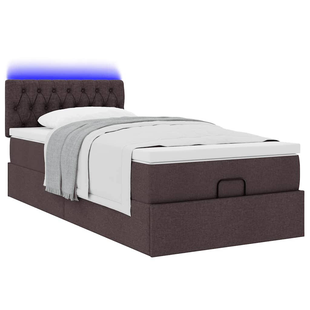 Otomanski krevet s madracem i LED tamnosmeđi 90x200 cm tkanine