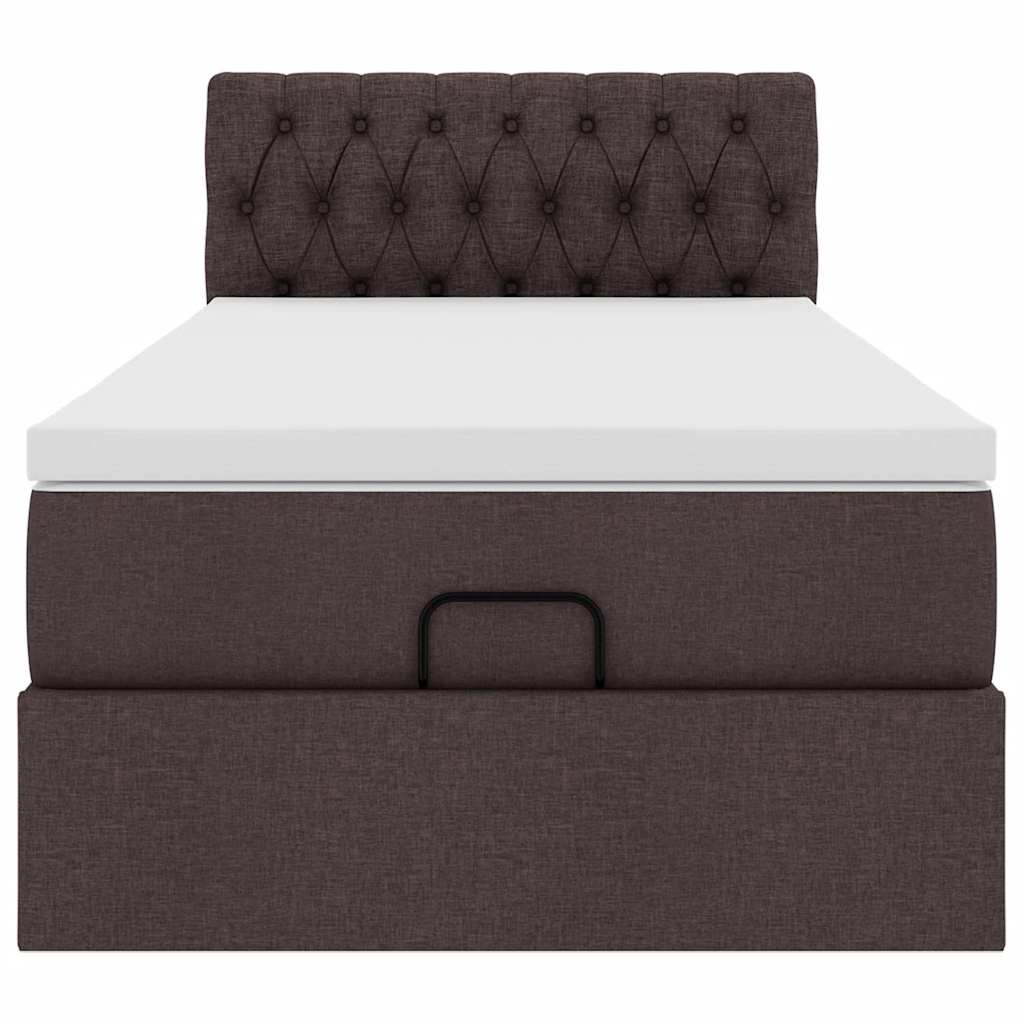 Otomanski krevet s madracem i LED tamnosmeđi 90x200 cm tkanine