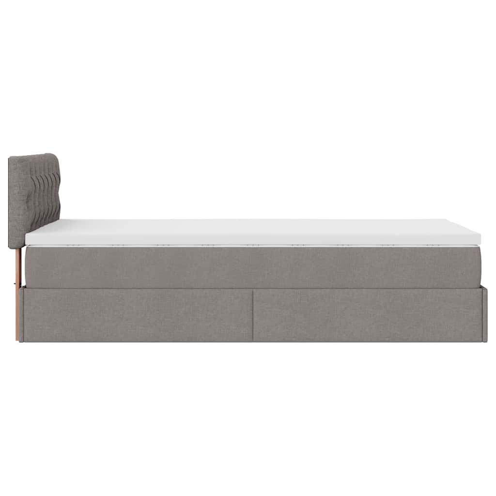 Otomanski krevet s madracem i LED smeđesivi 90x200 cm tkanine